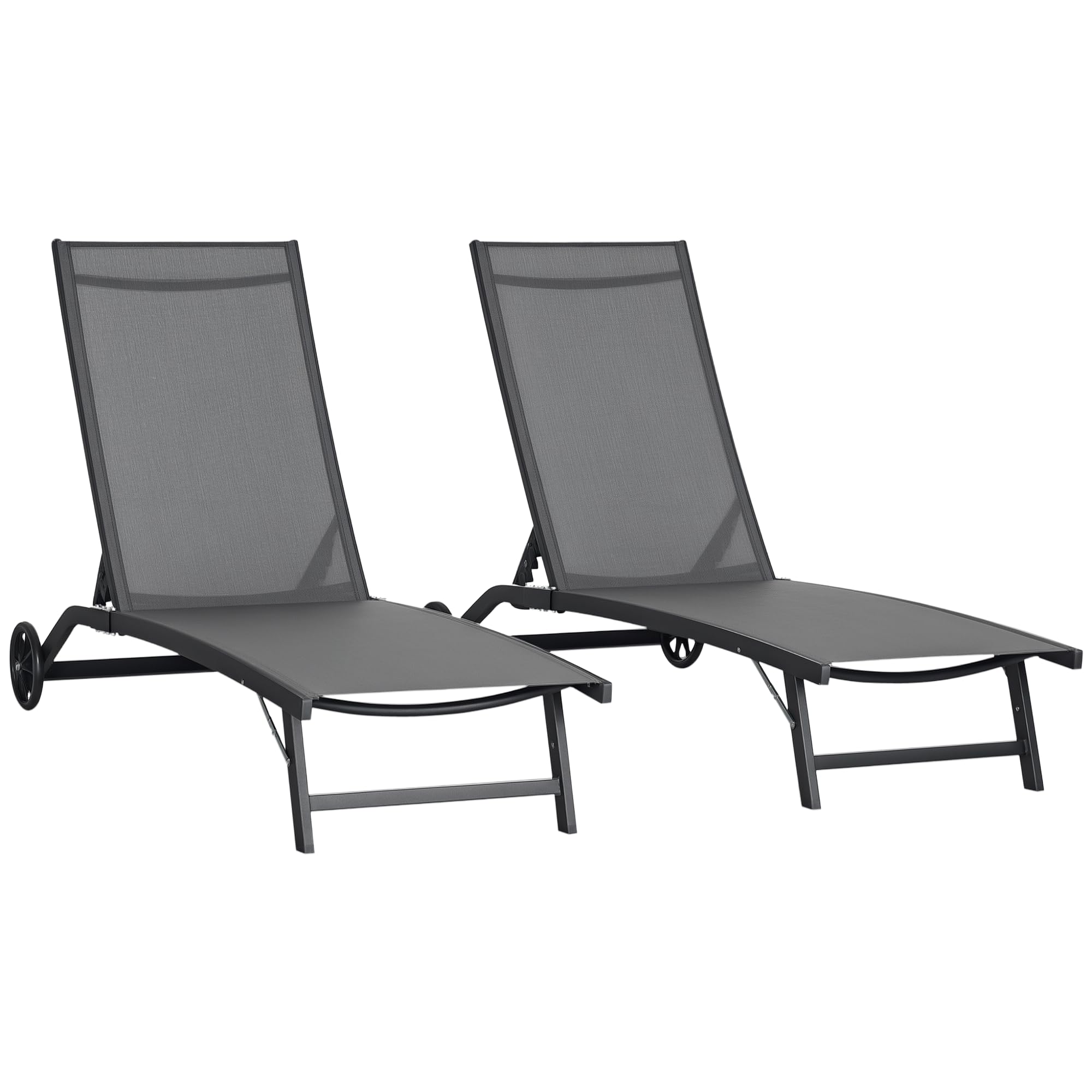 Outsunny Pack de 2 Tumbonas de Jardín Exterior Tumbonas Reclinables de Aluminio con Respaldo Ajustable de 5 Niveles y Ruedas para Playa Piscina 165x66x102 cm Gris Oscuro