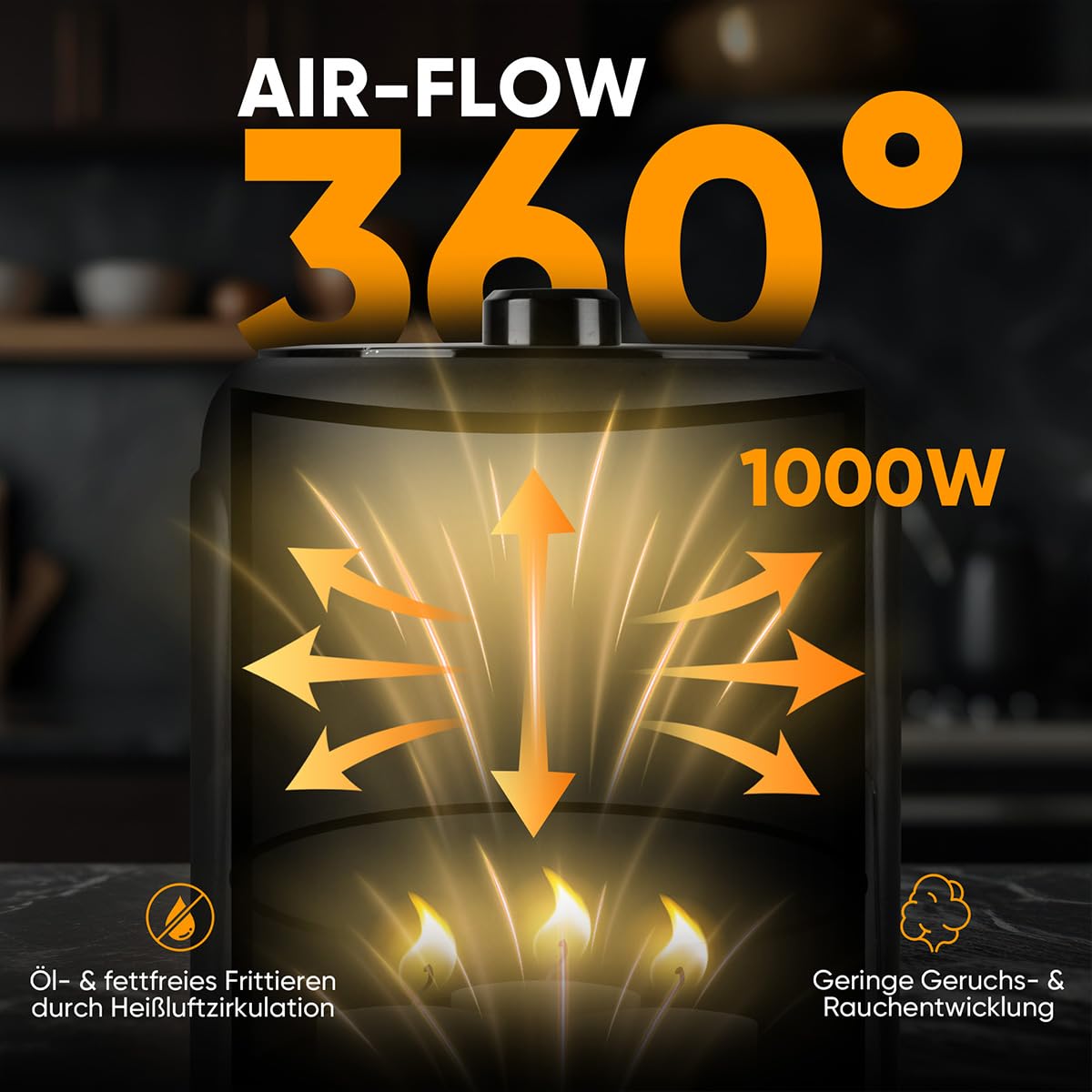 Bomann, Freidora de aire caliente 2.3L Negra FR6076HCB - Cocina saludable sin aceite, Termostato regulable 80-200°C, Temporizador 60 min, Antiadherente, Protección contra sobrecalentamiento