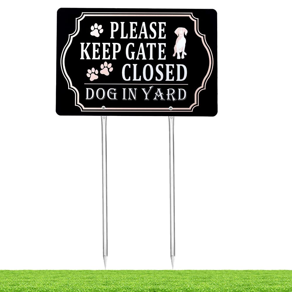 Kichwit Please Keep Gate Closed Dog in Yard Sign, Aluminum, All Metal Construction, 11.8 x 7.9 Inches, Metal Stakes Included-picture-13