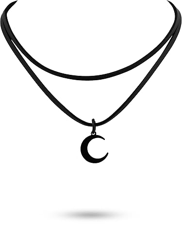 Sacina Gothic Layered Black Crescent Moon Choker, Moon Necklace, Gothic Emo Grunge Necklace, Goth Jewelry, Christmas Jewelry Gift for Women - Black