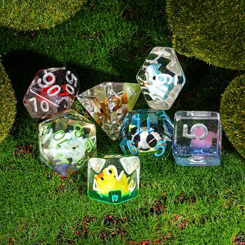 Image of Cusdie 7-Die DND Dice, Polyhedral Dice Set Filled with Animal, for Role Playing Game Dungeons and Dragons D&D Dice(Random Animal)