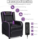 POWERSTONE Chaise de jeu inclinateur - Chaise de massage de jeu de canapé ergonomique avec repose-pieds et repose-tête et poche latérale - Salle de séjour PU Recliners en cuir Home Theater Siège (Purple)