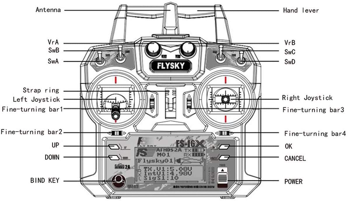 yuntu Flysky FS-i6X RC Émetteur Transmetteur 10CH 2.4GHz AFHDS RC avec récepteur FS-iA10B (Mode-2 Left Hand Throttle)