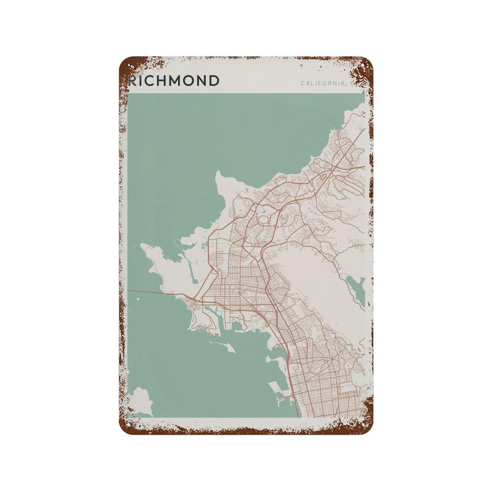 xiaoxiaoshen Richmond Map California Travel Gift Farmhouse Decor Kitchen Wall Decor Art Metal Tin Poster Modern Home Decor Art Home Bar Shop Decorations Vintage Sign 30x20cm