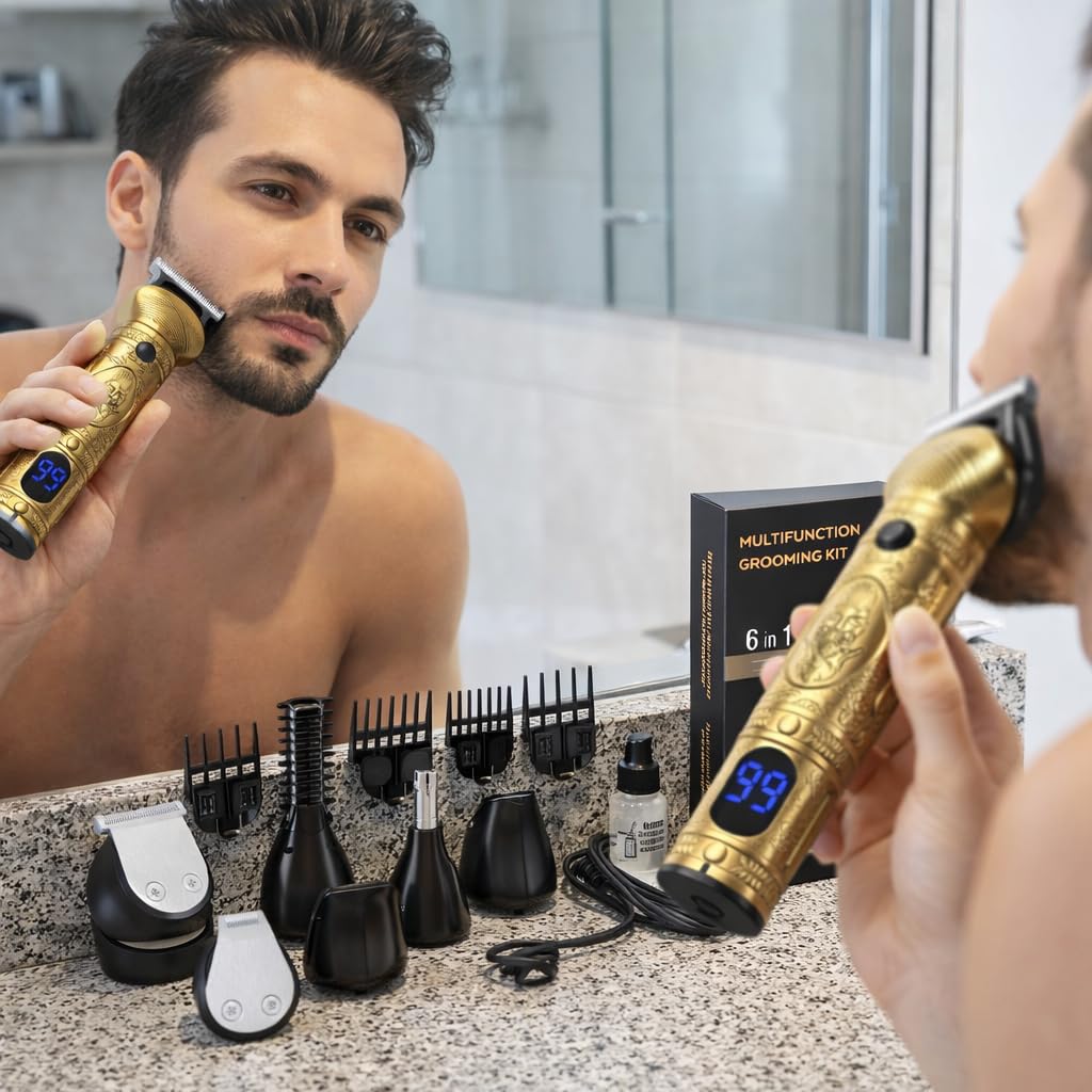 Tondeuse Barbe Homme Tondeuse Cheveux Professionnelle Avec Lame en T de Coupe de Cheveux Chauve 0 mm Rasoir électrique Tondeuse Corps de Précision pour Nez 6 en 1