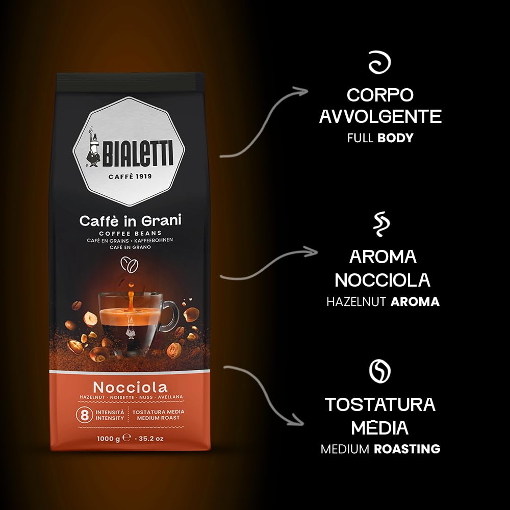 Bialetti Esperto Grani, Caffè in Grani, Aromatizzato Nocciola, 1 KG