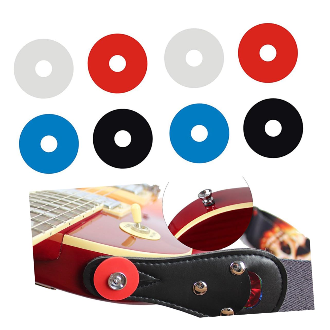 Milisten 8Pcs Slip Guitar Strap Locks Strap Blocks with Lock Button for Secure Attachment White Blue Red Black for Electric Acoustic and Bass