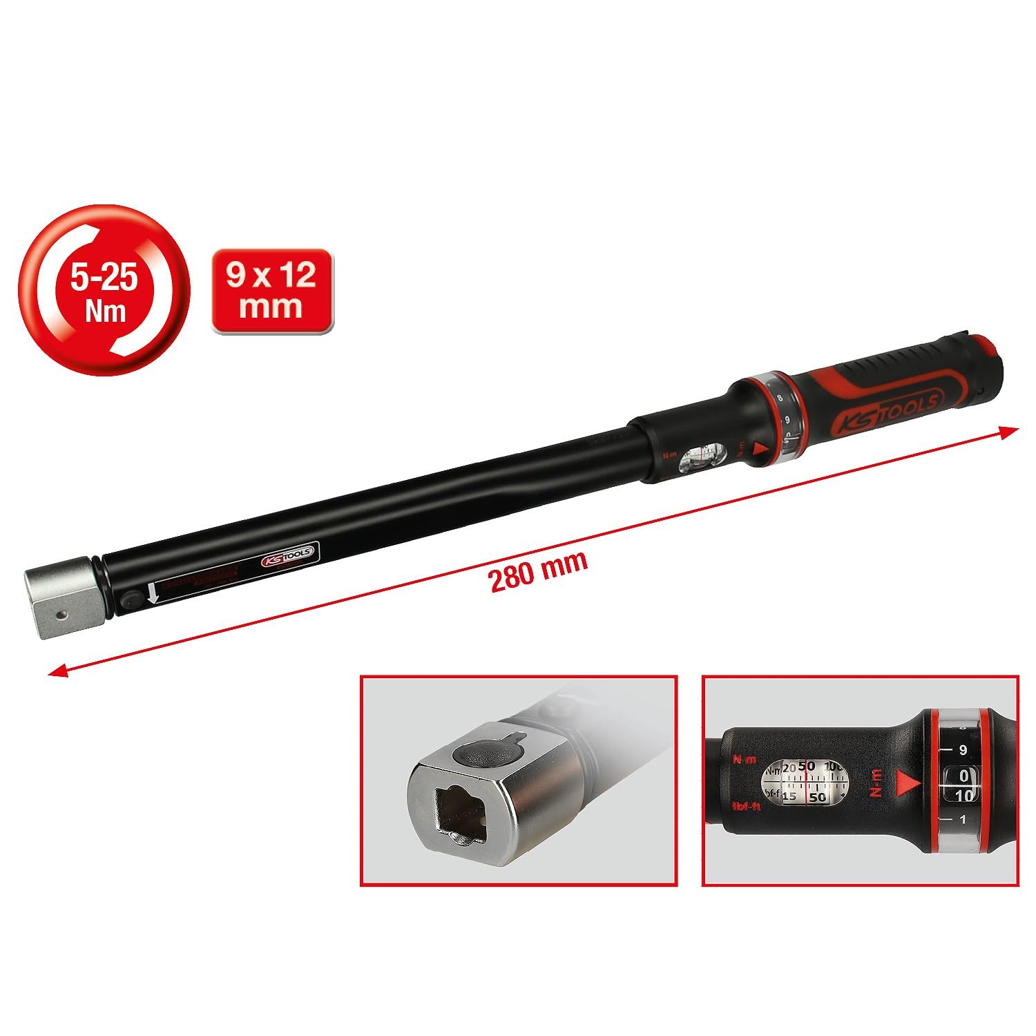 KS Tools 516.1612 - Llave dinamométrica con alojamiento cuadrado encajable (275 mm, 1-25 Nm, 9 x 12 mm)