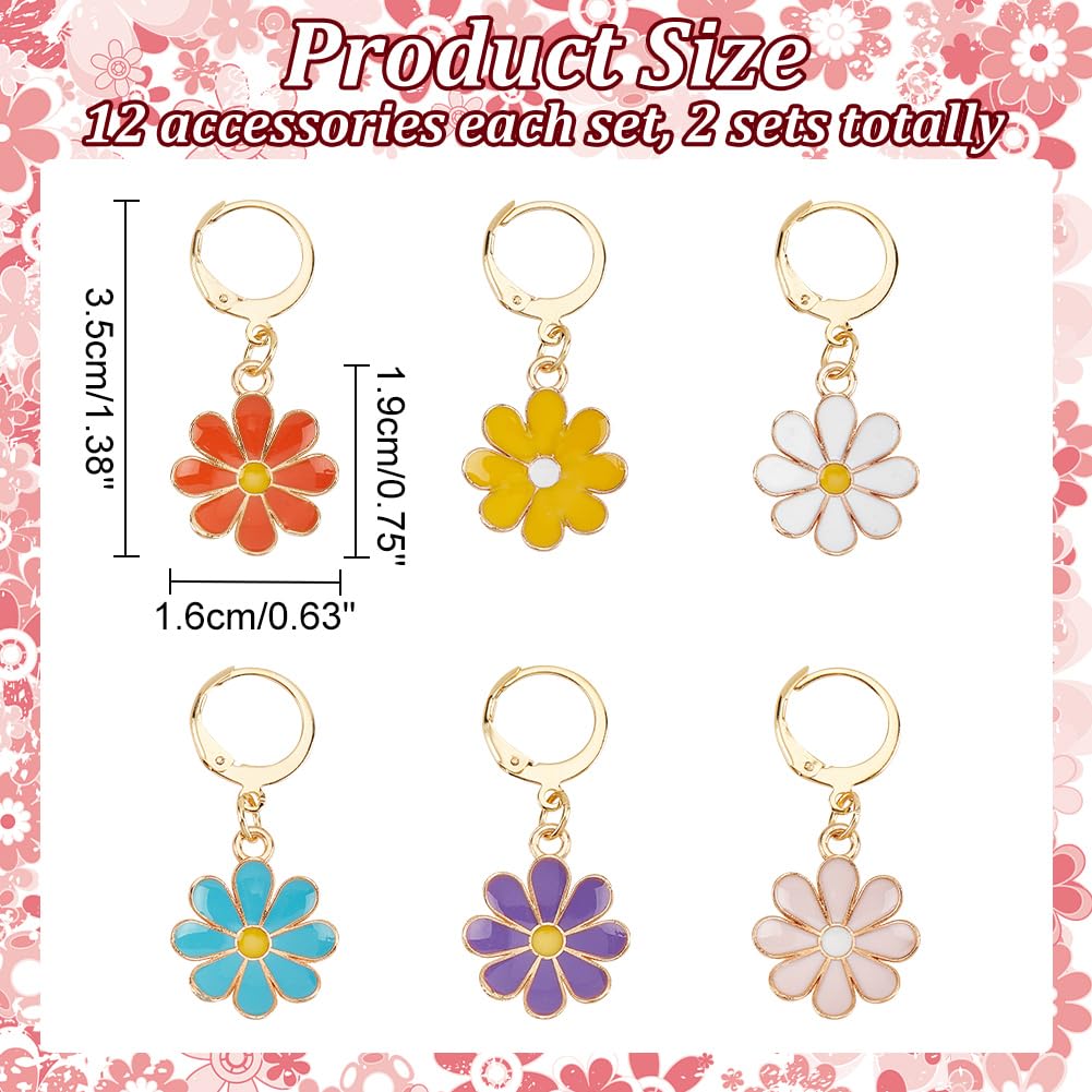 NBEADS 24 Pcs 6 Colors Daisy Flower Stitch Markers, Alloy Enamel Crochet Charms Stitch Marker Knitting DIY Gift for Knitting Weaving Sewing Accessories Quilting Jewelry Making