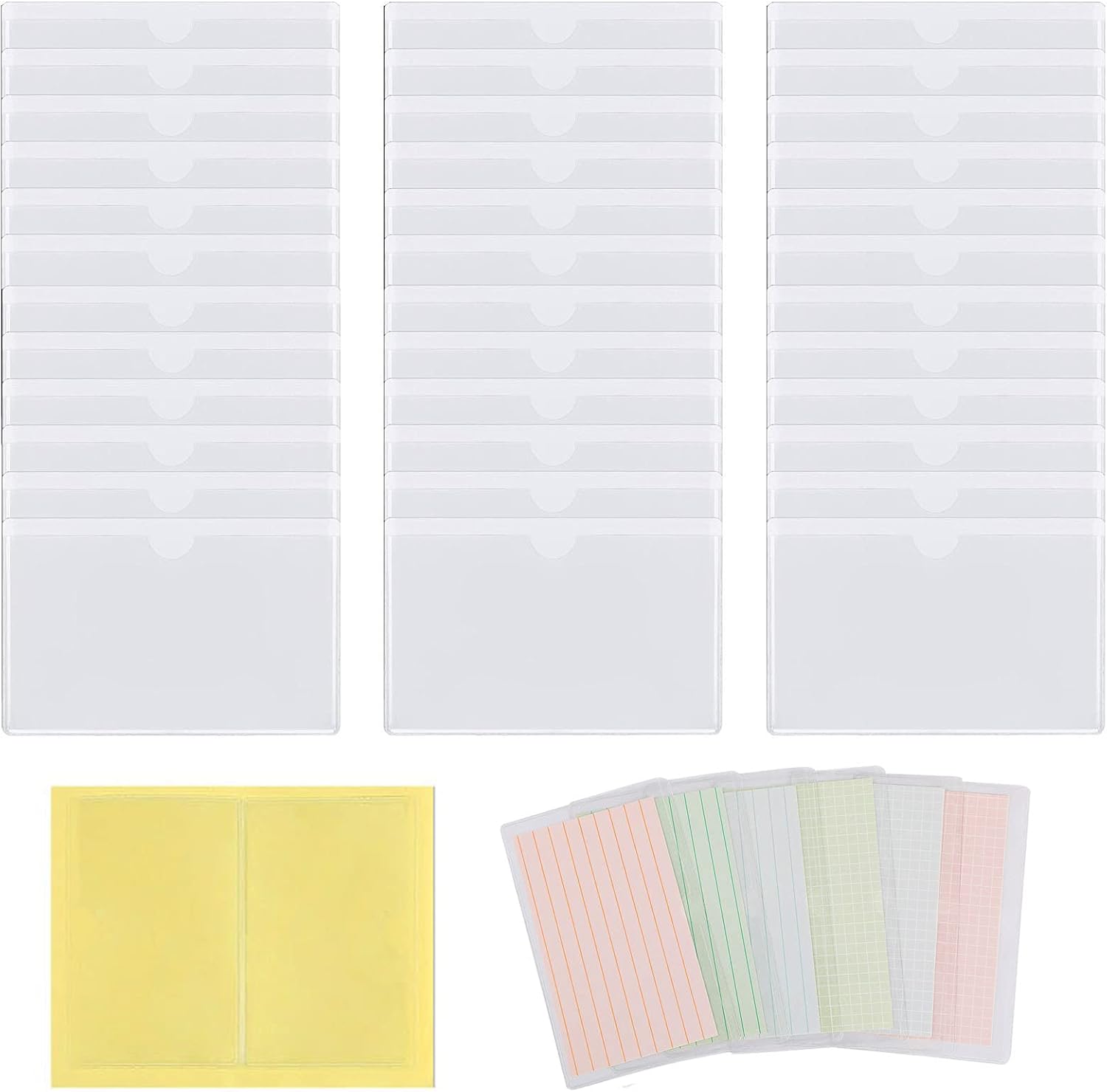 Lunpliran 36 Pieces SelfAdhesive Index Card Pockets Index Card Protectors Top Open