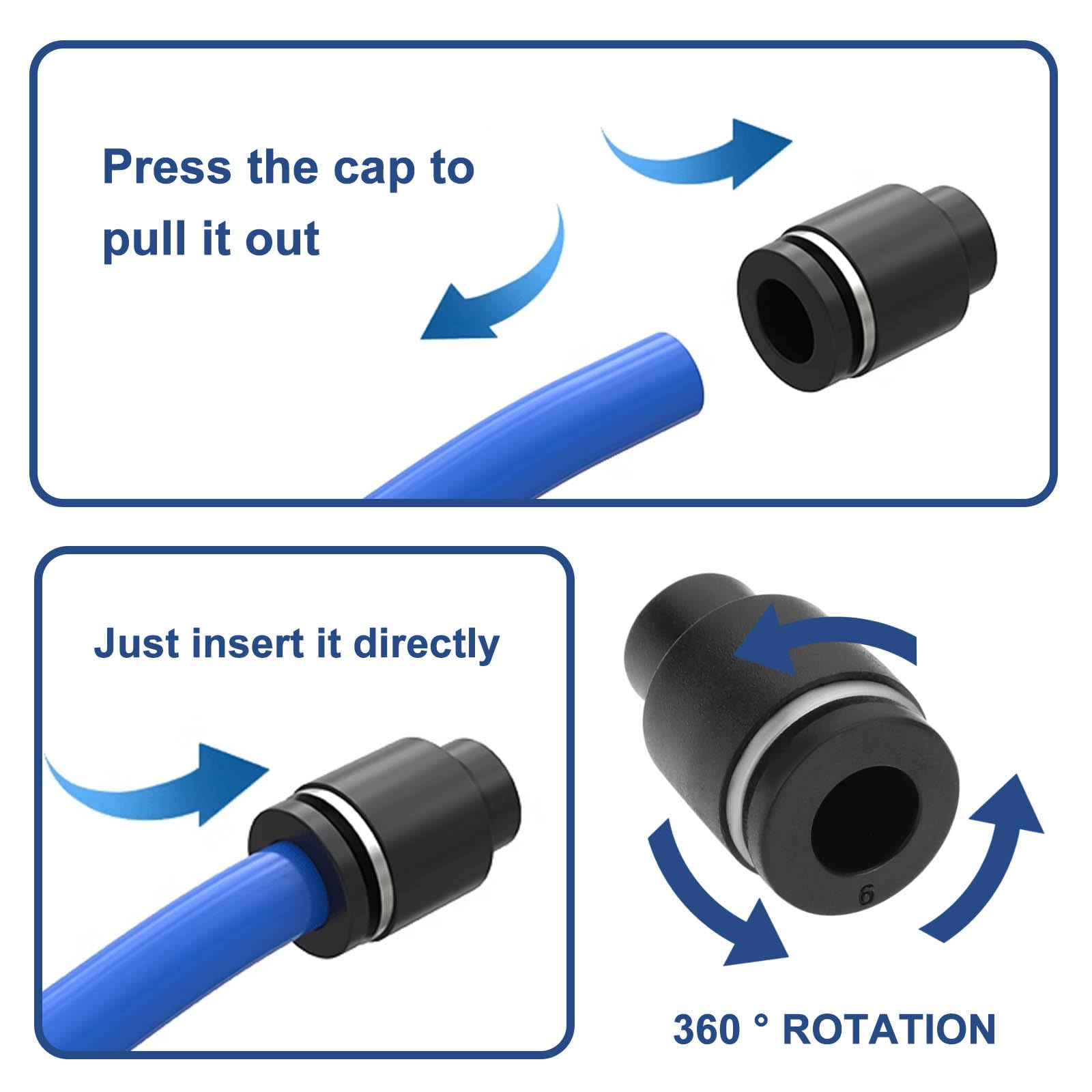 OTOTEC 10PCS 6mm OD Push to Connect Fitting Pneumatic Cap Tubing Quick Cap Plug Fitting Air Tool Accessories for Pipe Tube(Black) - Image 2