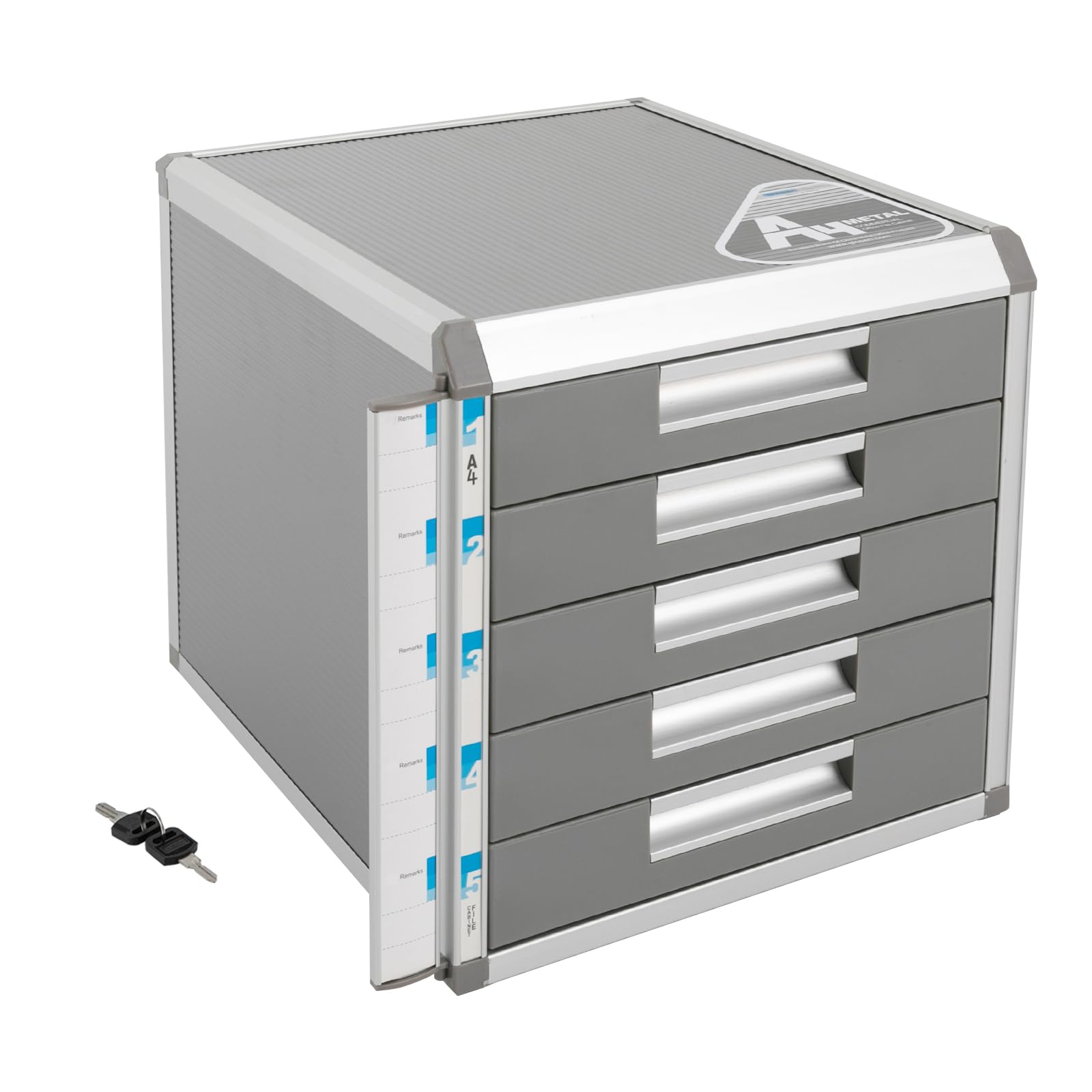 Cassettiera in lega di alluminio a 5 scomparti, formato A4, organizer da scrivania, cassetti con serratura ed etichette per riporre documenti e moduli