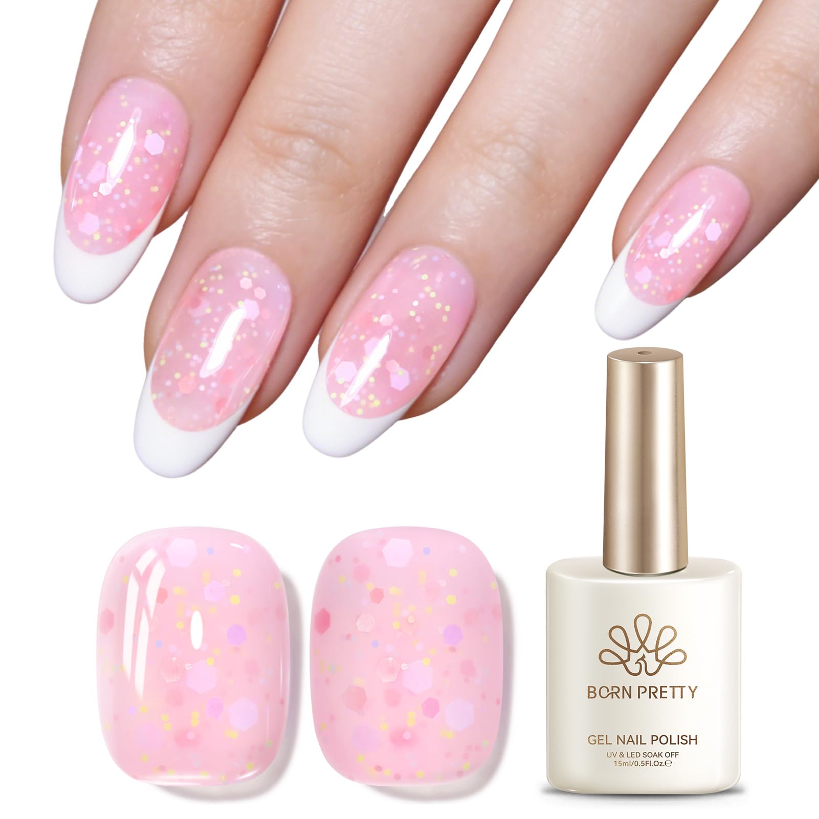 Born Pretty UV Nagellack Milky Rose Punkt Glitzer Gel Nagellack Milchig-rose Transparent Natur UV LED Soak Off Manicure Gel Lacquer Varnish