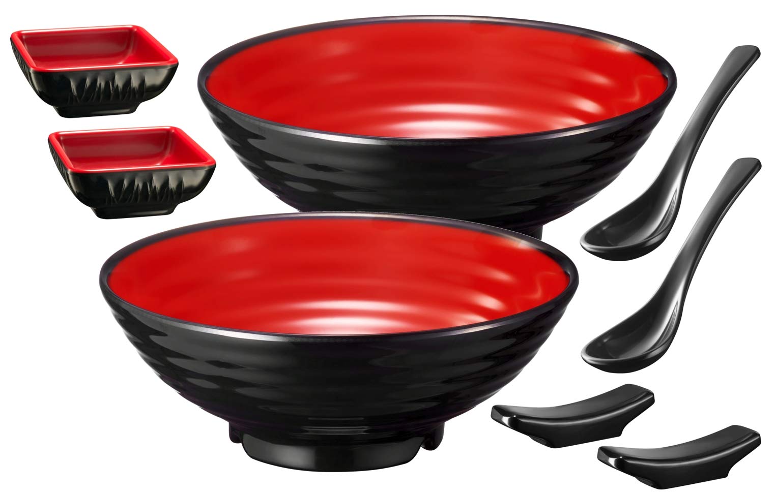 Unbreakable Ramen Bowl Set with Chopsticks and Spoon: 1 large Japanese Style Melamine Ramen Bowl, Dipping Bowl and Chopsticks and Stand for Asian Pho Soup Thai Miso Udon Wonton (1 Bowl Set, Red-Black) — Amazon image 14