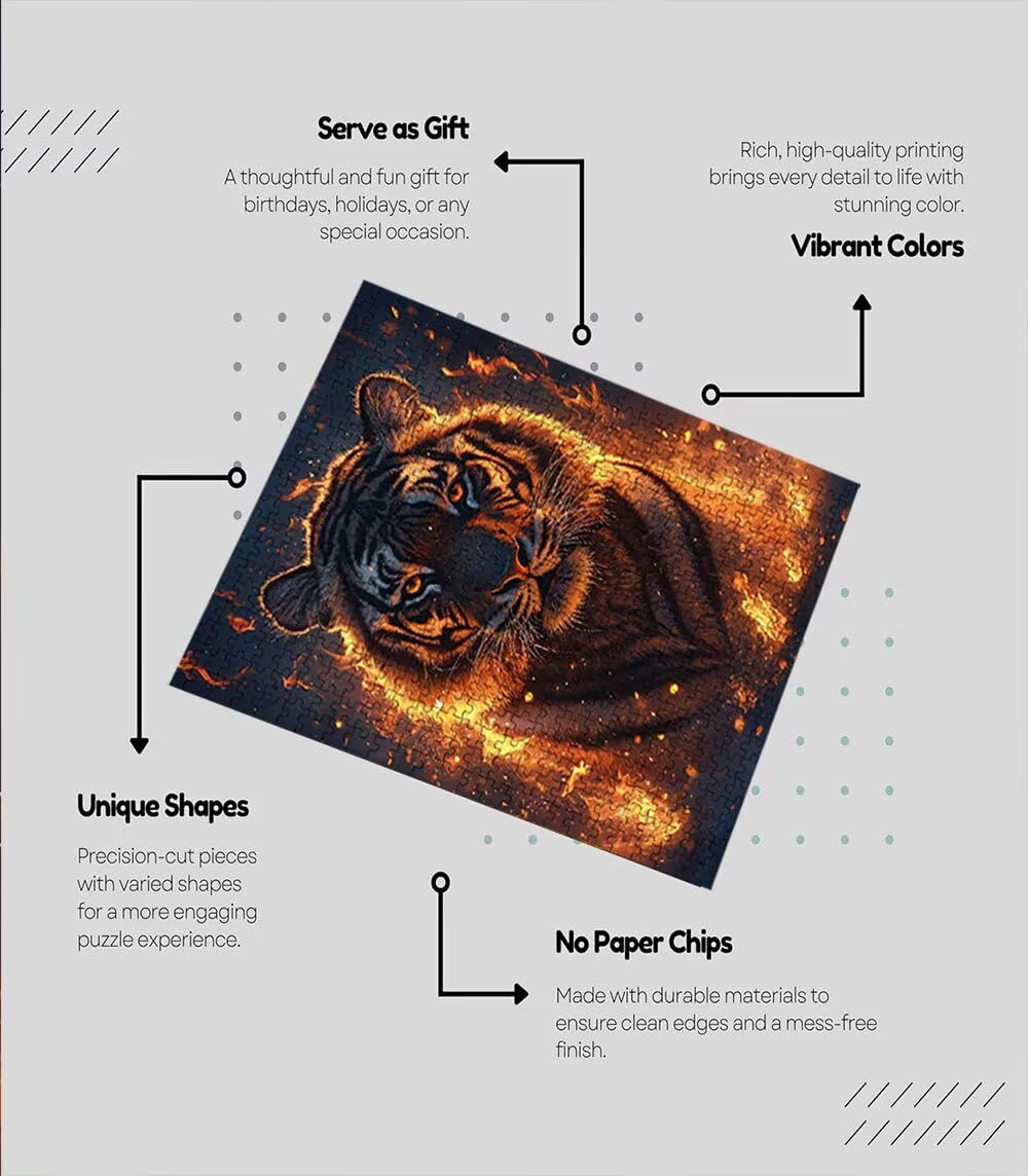 Puzzle 3000 elementów, Ogień Tygrys Puzzle dla dorosłych 3000, niemożliwe klasyczne układanki, drewniane układanki, gra rodzinna, do gry edukacyjnej wyzwanie zabawki, dekoracja ścienna prezent BXHZW5