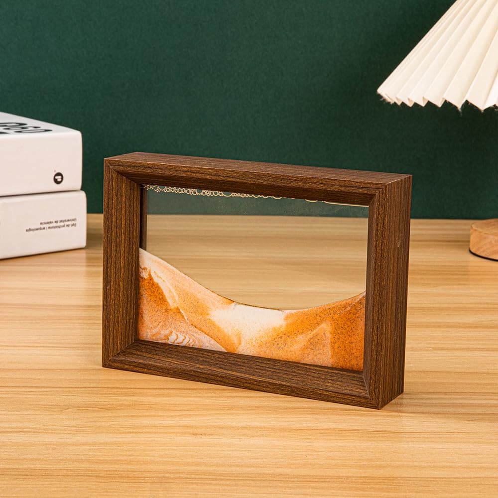 AzureLeap 3D Moving Sand Art -Liquid Motio Deep Sea Flowing Sand Picture, Solid Wood Frame, Square Glass, Home Office Desk Decor[Yellow 6in] — image 1