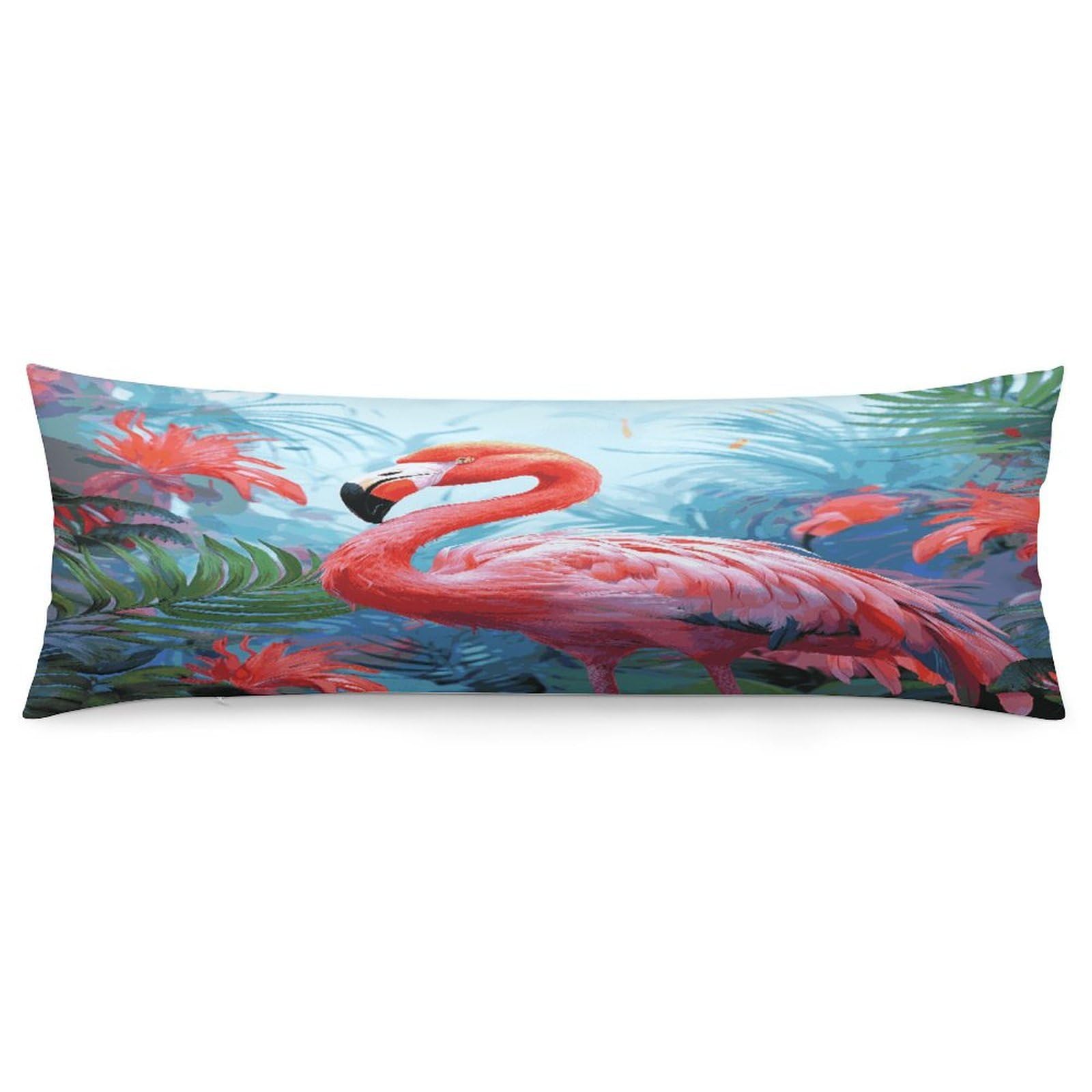 Painted Flamingo Body Pillow Cover Long Body Pillow Pillowcase with Hidden Zipper Ultra Soft Polyester Pillow Cases Breathable & Silky Long Pillows Case Cover 19x53 in