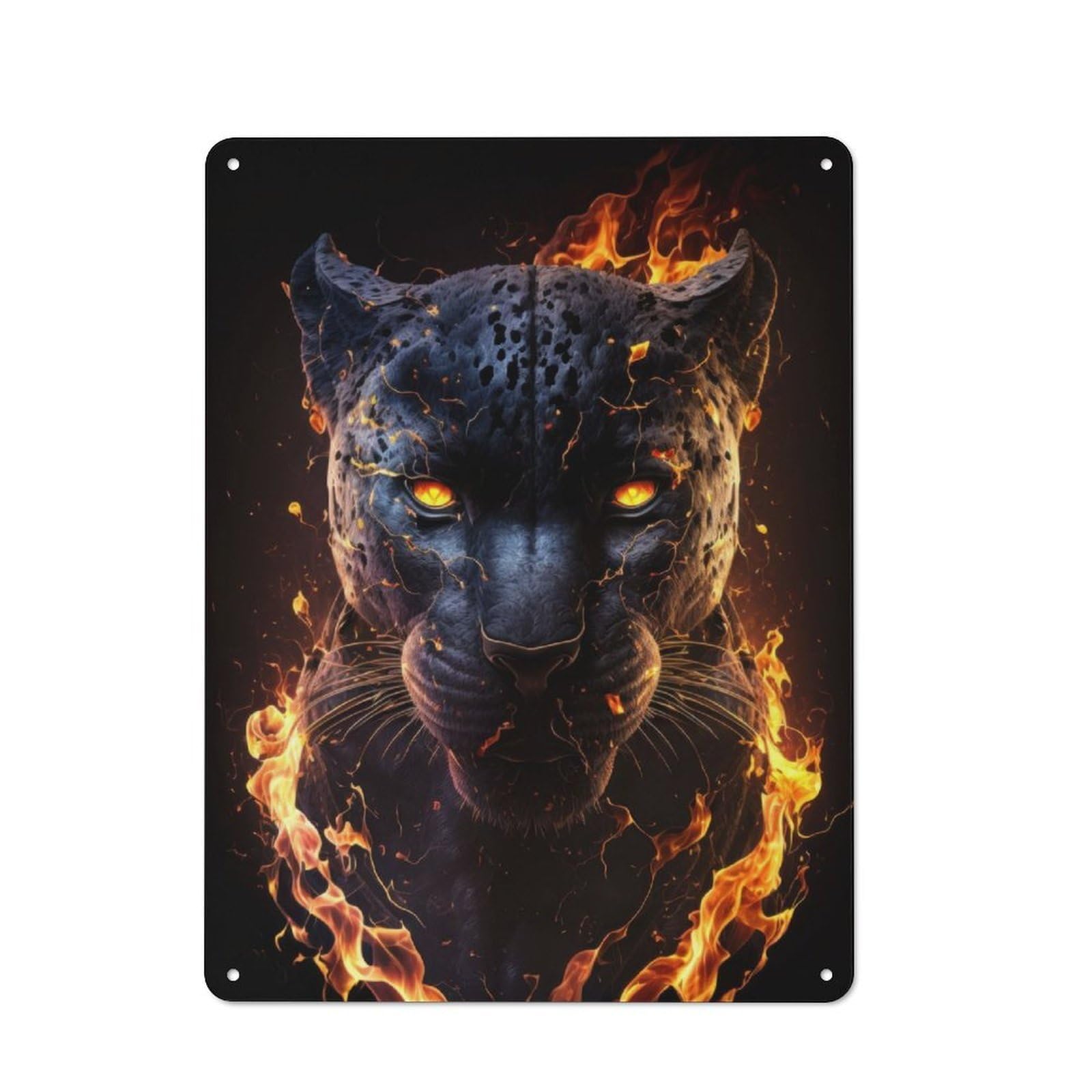 Junmoney Fiery Flames Black Panther Tin Wall Plaque 40X30cm With For Garage Or Workshop, For An Autumn Wall Display In Garage And Workshop