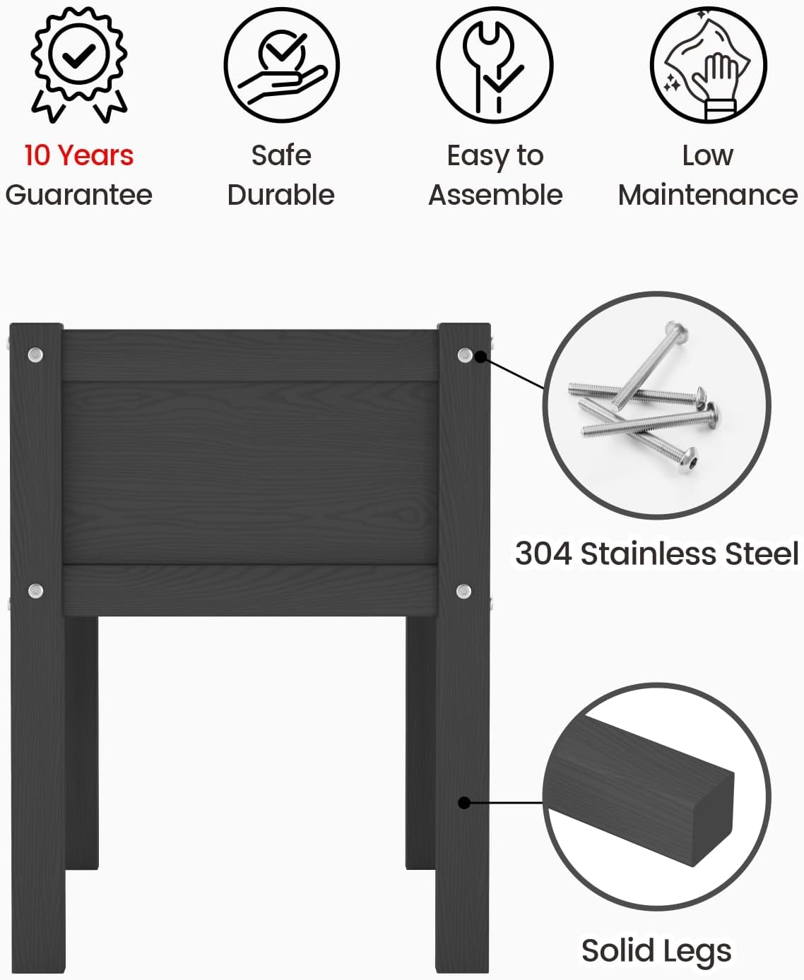 Small HDPE Raised Garden Bed, Elevated Planter Box with Legs, Outdoor All-Weather Planter Raised Beds for Seeds, Herbs, Flowers, Vegetables (Black)