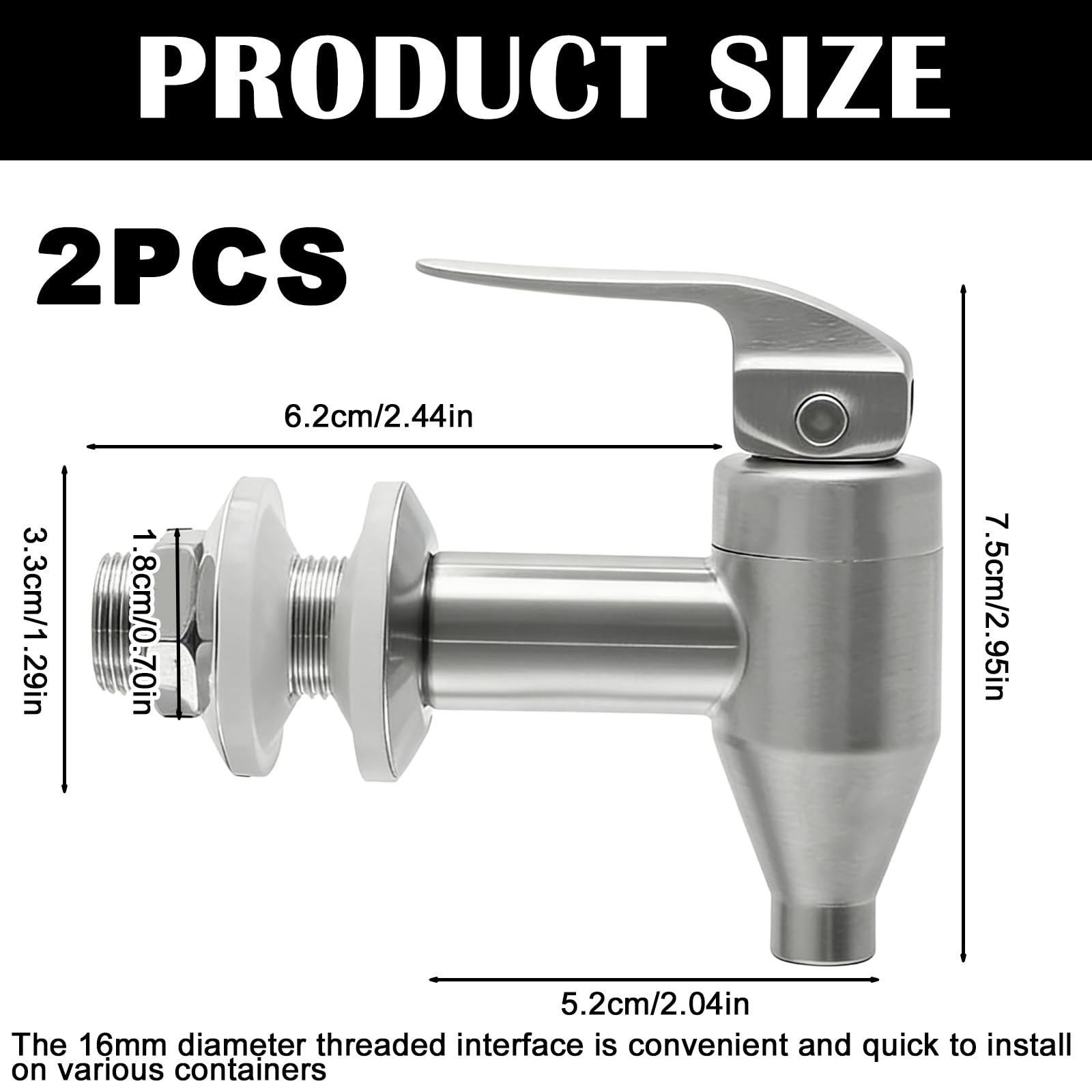 Dispensador de bebidas de acero inoxidable 304, 2 unidades, dispensador de bebidas con grifo, grifo de repuesto para celebración y botella de bebidas, rosca de 16 mm