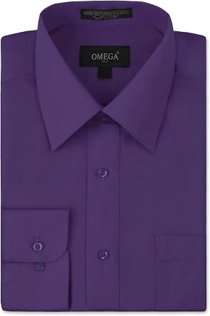 Omega Italy Mens Long Sleeve Dress Shirt Solid Color Regular Fit 25 Colors