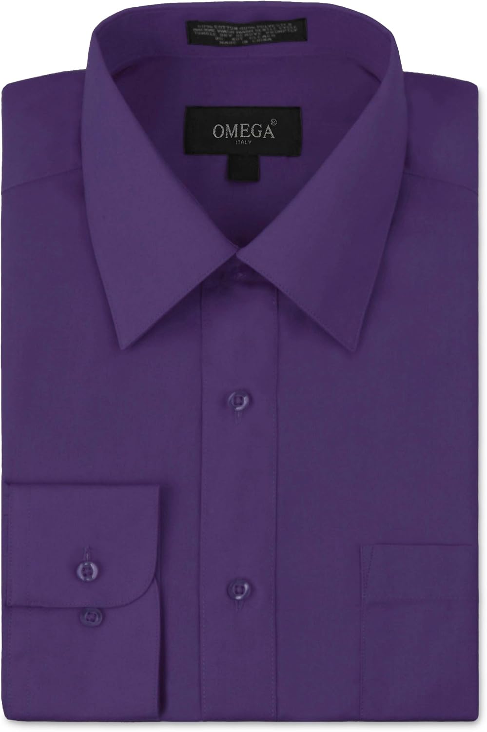 Omega Italy Men's Long Sleeve Dress Shirt Solid Color Regular Fit 25 Colors