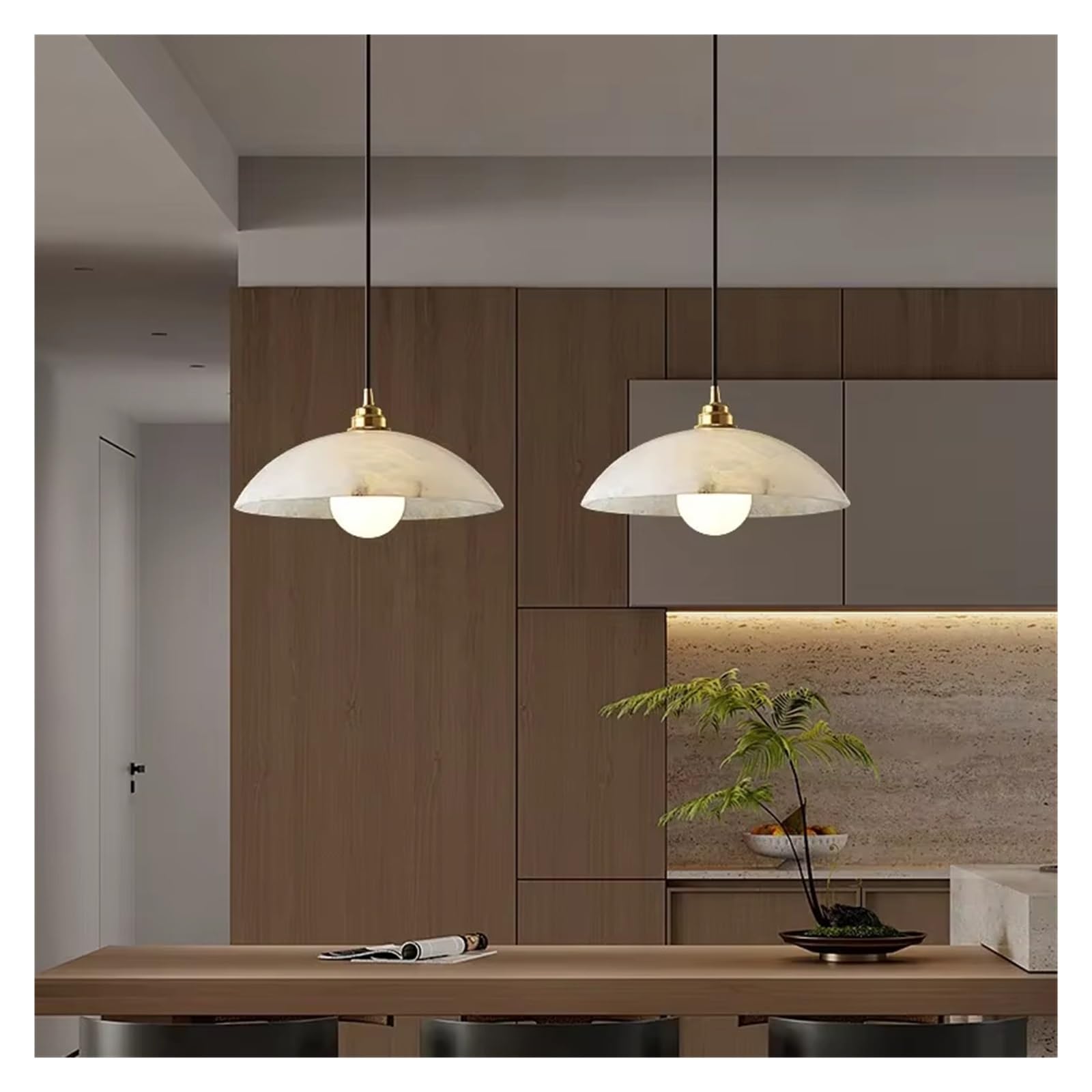 ZTCHSENZT Nordic Marble Chandelier Bedroom Bedside Restruant Living Room Background Wall Indoor Decor Pure Copper Pendant Light,Warm light-2 head