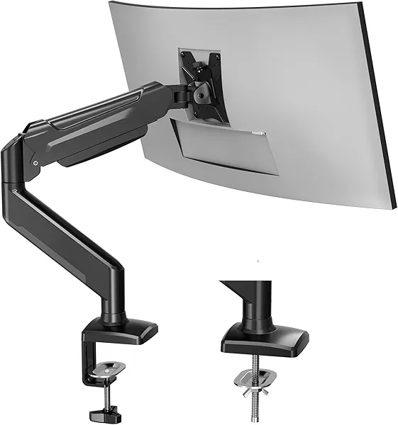 BONTEC Monitor Arm Desk Mount, Gas Spring Monitor Stand, Adjustable Full Motion VESA with C Clamp & Grommet Base, Supports 6.6-19.8lbs LCD/LED Tilt, Swivel, Rotation (Single Arm, 13-32 Inch)