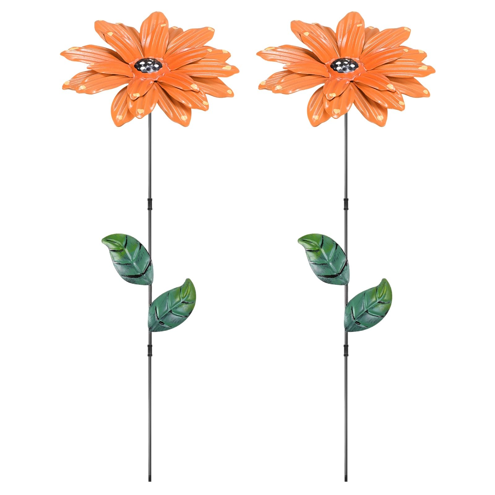 M METERXITY 2 Pack Large Flower Garden Decor Stakes, 13 Inch Waterproof Metal Garden Stakes Spring Decorative for Indoor/Outdoor/Lawn/Flower Pot/Bed/Bouquets/Patio/Terrace/Home Decor [Orange]