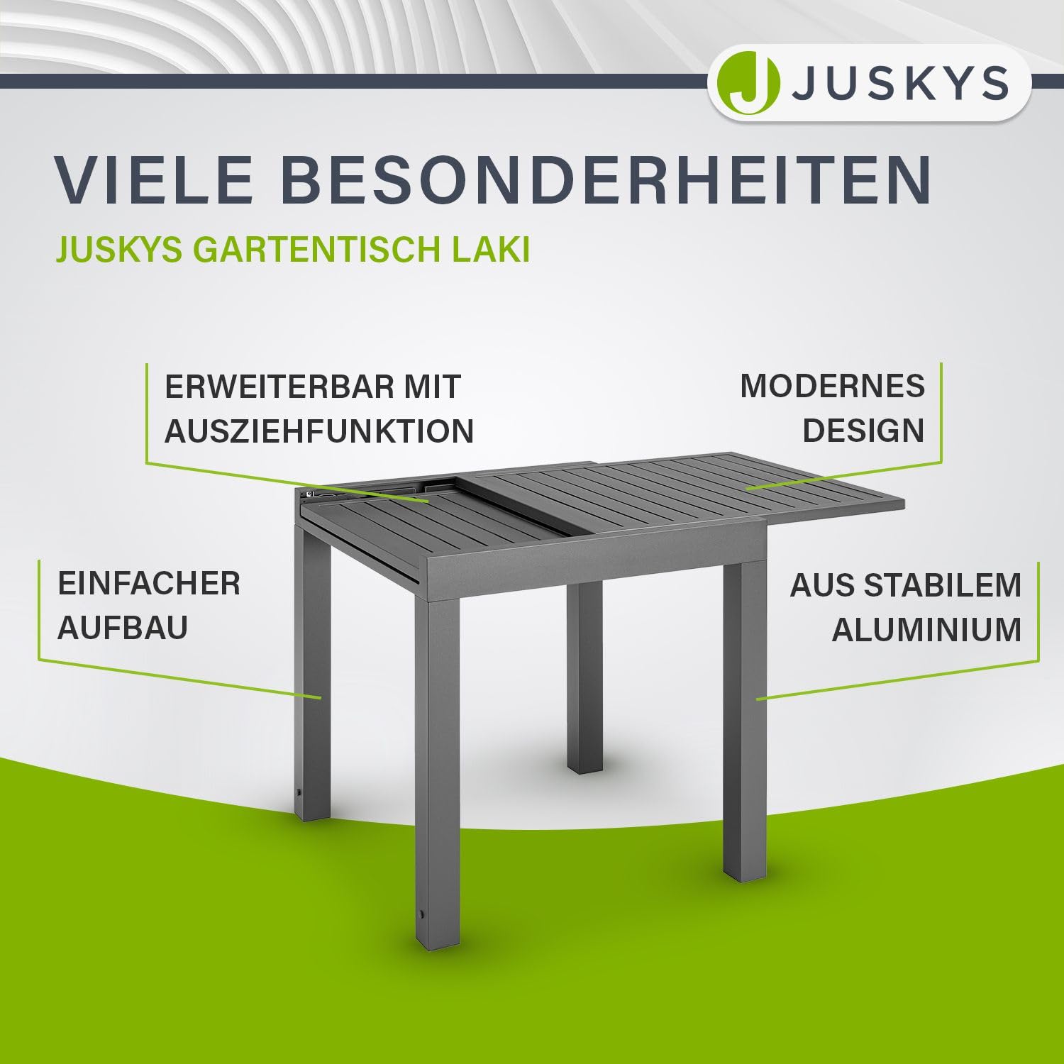 Juskys Gartentisch Laki 70x70 cm ausziehbar - Aluminium Esstisch zum Ausziehen - große Tischplatte - Alu Tisch Balkonmöbel Gartenmöbel Anthrazit