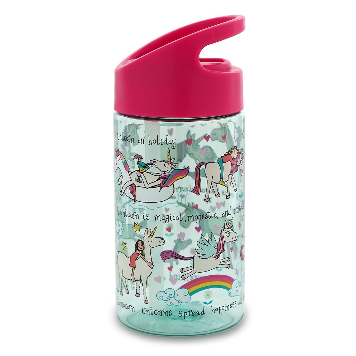 Tyrrell Katz Kids Unicorns Printed Flip Top Drinking Bottle with Straw - Dishwasher Safe Lightweight Girls School Water Flask - 400 ml โ image 1