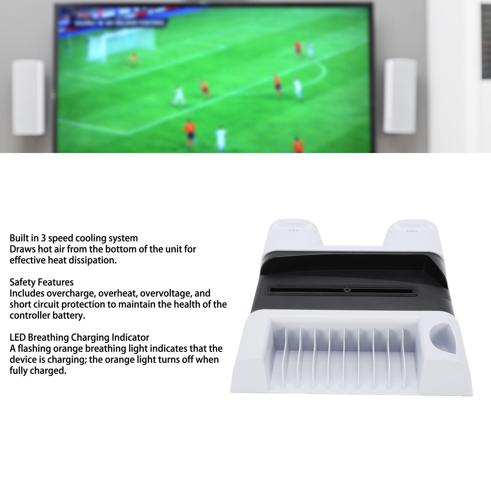 Plyisty Supporto di Raffreddamento Multifunzionale per Digital Disc Edition, con Ventola a 3 velocità e Caricatore Doppio Controller, Spazio per 10 Dischi di Gioco, Vite di Bloccaggio