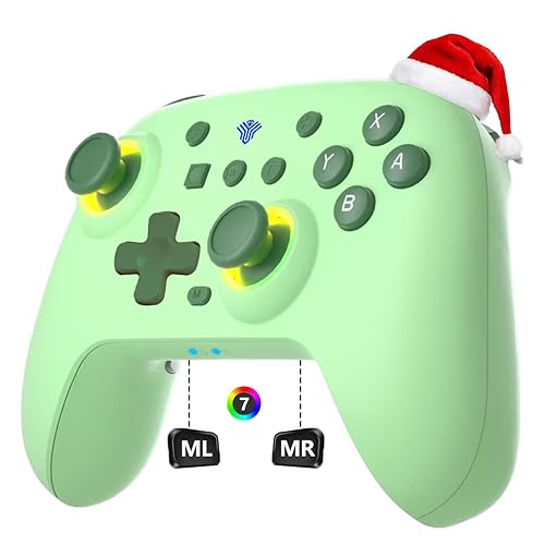 SZYUYU Switch Controller for Switch 2,Switch Pro Controller for Switch/OLED/Lite/PC with 7 Colors LED Light/3-level TURBO Adjustable,4-Speed Dual