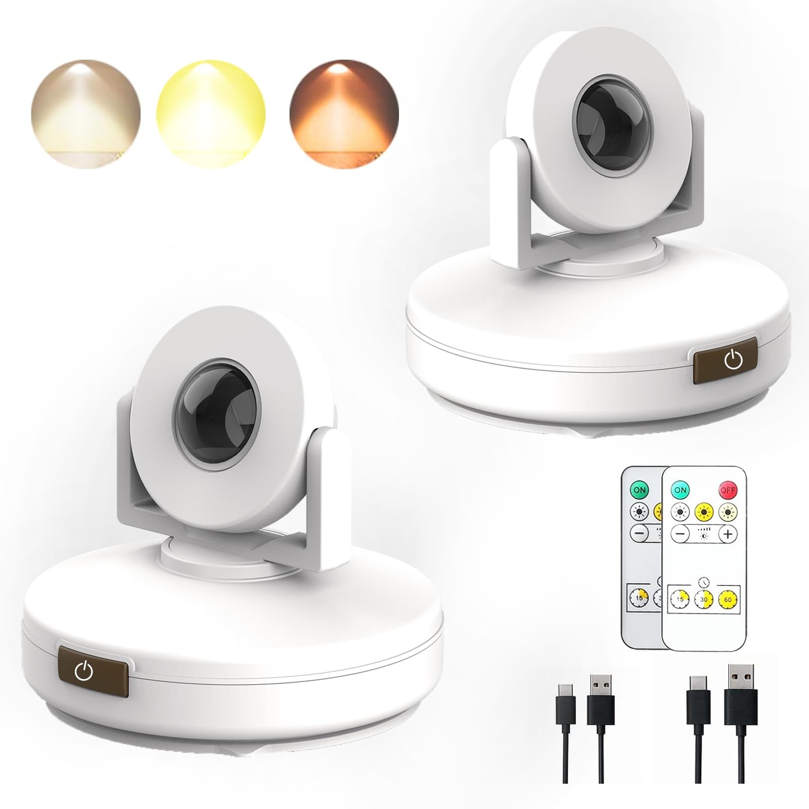 2Pack Battery LED Spotlight, Rechargeable Picture light with Remote Control, Dimmable Picture Light with 3 Lighting Modes and Timer for Wall Display Dartboard Artwork