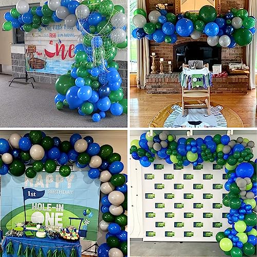 Image of Balloons Green and Blue, 60Pcs 12 Inch Navy Blue Green White Latex Party Balloons for Kids Birthday, Jungle Safari Themed Party, Dinosaur Party Supplies, Baby Shower, Wedding, Anniversary