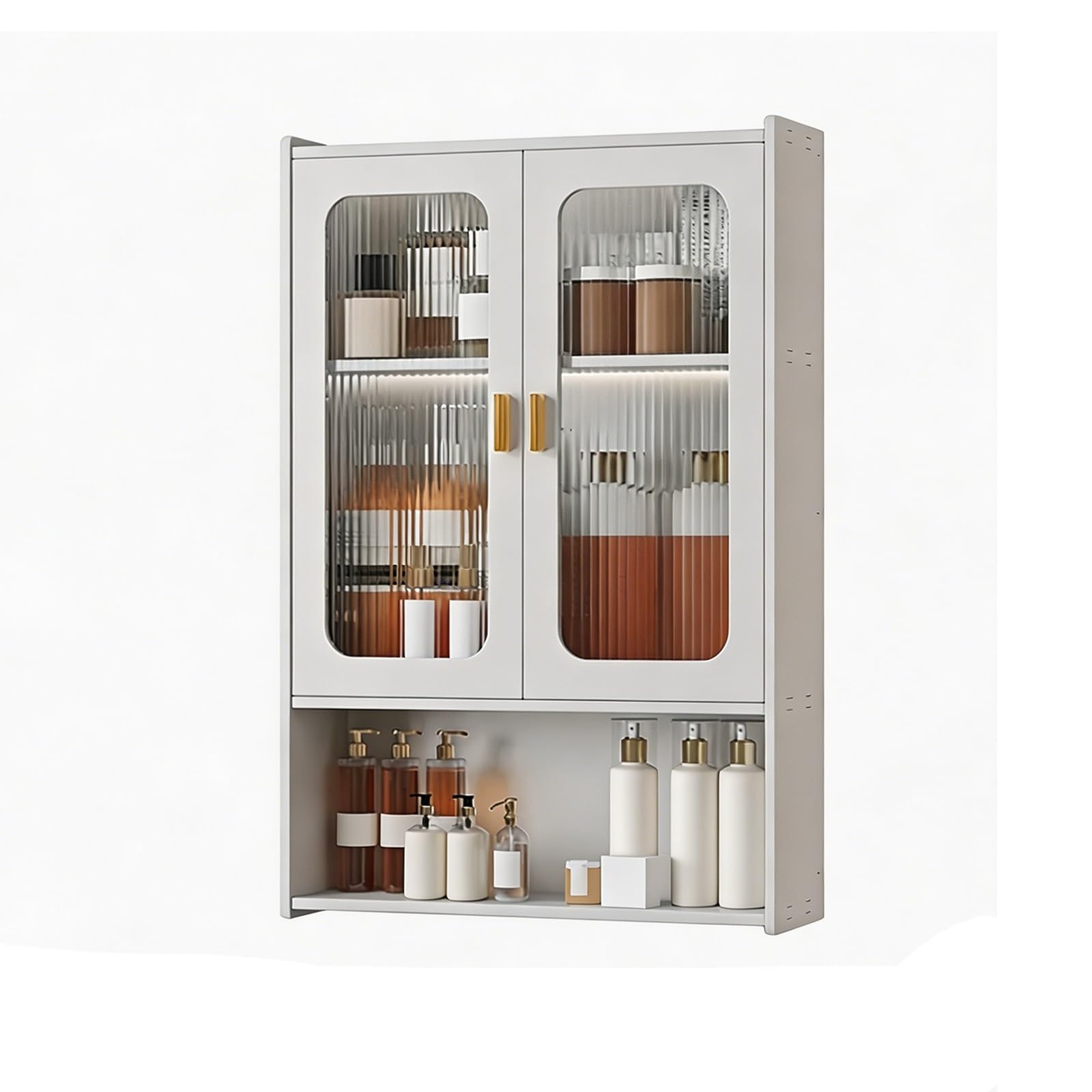 Over the Toilet Storage Cabinet with Doors, Freestanding Above Toilet Organizer, 2-Tier Humidity-Proof Bathroom Space Saver Shelf(ChgDoor OpenShelf 23.6x19.7x6.3in)