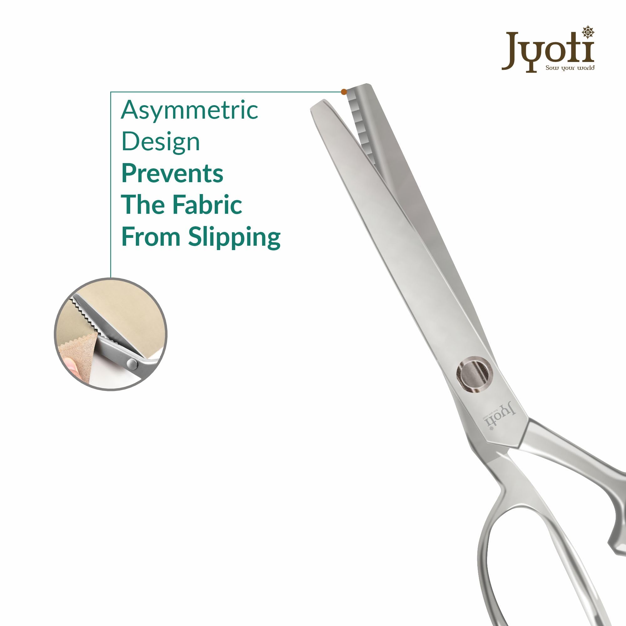 Jyoti Scissor 8" Steel Zig Zag, Pinking Shear, Ideal for cutting a Zigzag Pattern along a Fabric Edge, Asymmetric Design Prevents the Fabric from the Fabric Edge, Comfortable Grip & Decorative Cutting - Pack of 1 1
