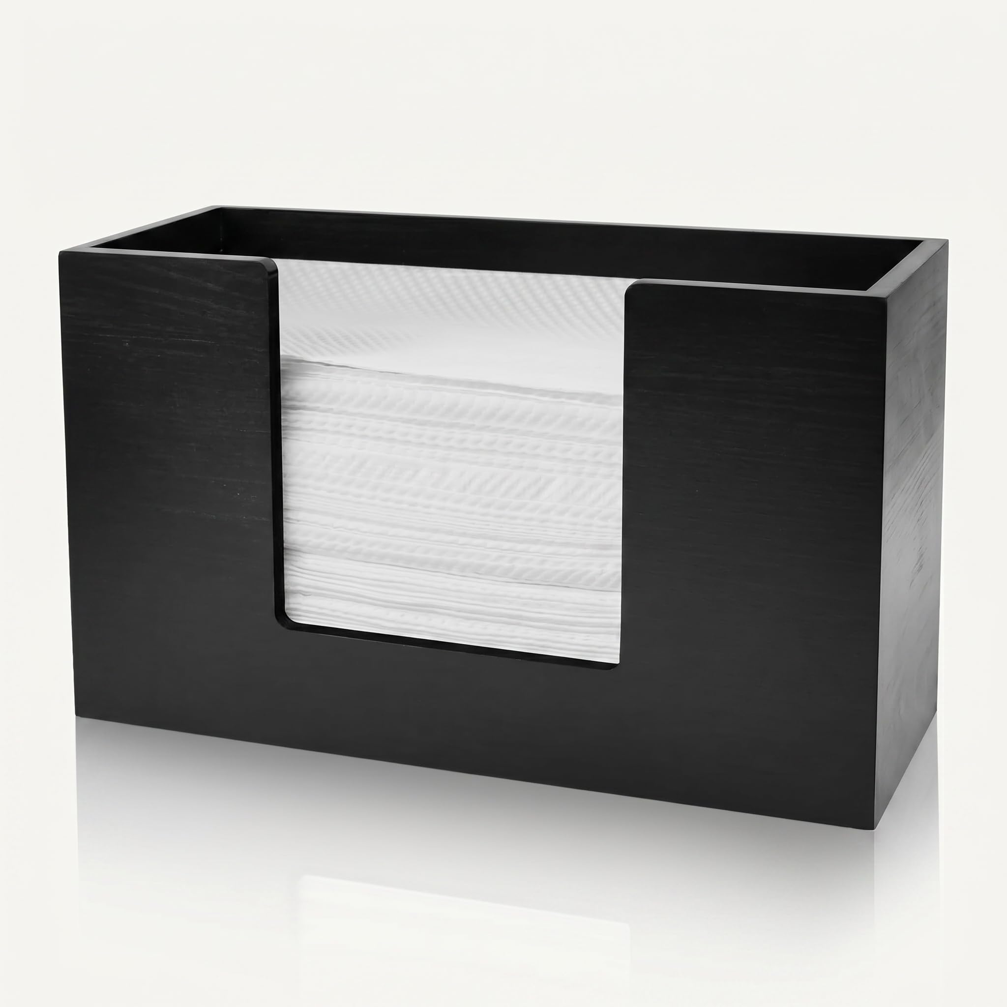 Xygobla Black Paper Towel Dispenser Countertop Paper Towel Dispenser Wooden Bathroom Paper Towel Holder For Trifold,Z-Fold,C-Fold Or Multi-Fold Paper Towels Napkin Holder For Kitchen Bathroom Office