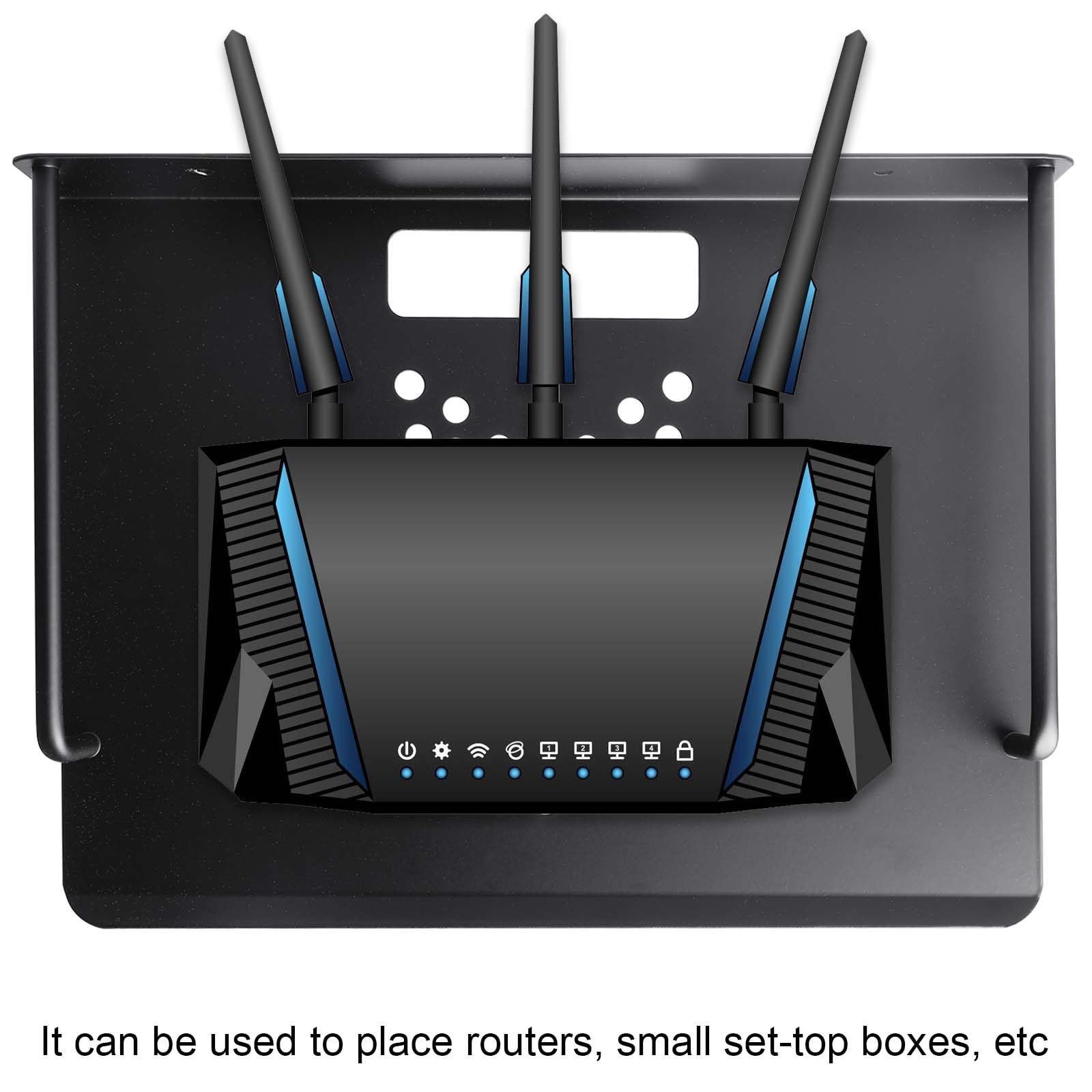 GOMETY Router Regal, Kleiner Projektor Wandregal Router Box Wand, Wandhalterung Repeater Rack, 26 x 20,5 cm Wand Montiert Regal für TV Zubehör wie Modem/DVD Player/Kabel-Boxen/Hi-Fi Receiver, Schwarz