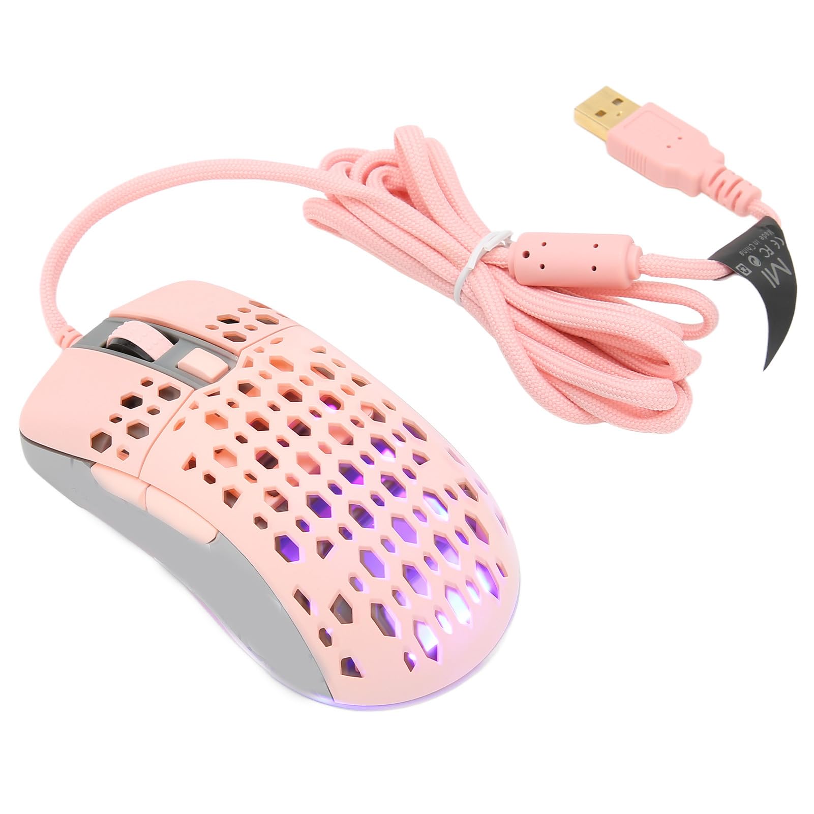 Aramox Souris Gamer, 8 DPI Réglables Coque Légère en Nid d'abeille (Pink)