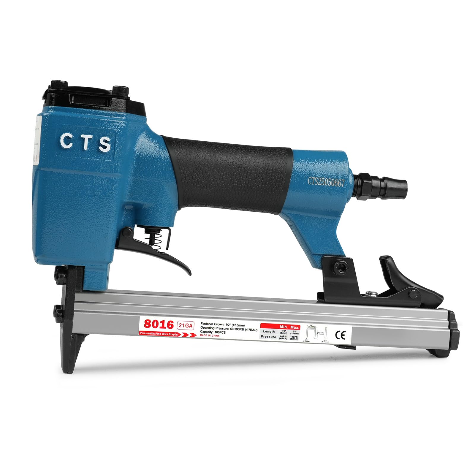 CTS 8016 Pistola pneumatica per graffette da tappezzeria calibro 21 serie 80 corona 1/2" (12,8 mm) lunghezza graffette da 1/4" a 5/8" (6,0-16,0 mm), pinzatrice pneumatica per mobili e decorazione