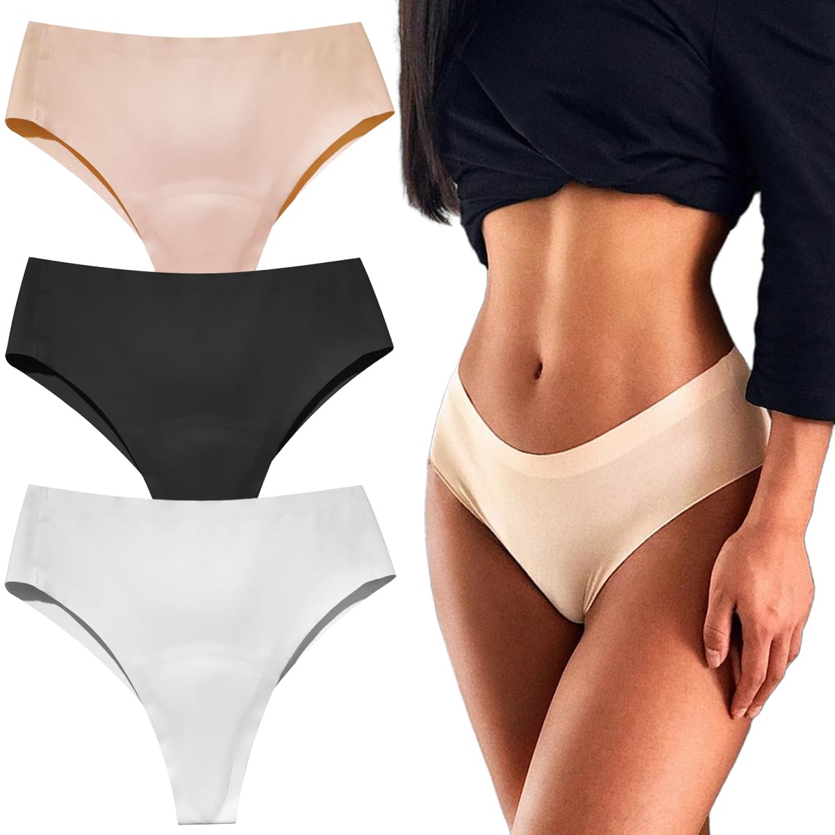 Huiqingli Women's A-3Pcs Aura Invisible Camel Toe Thong, Camel Toe Underwear For High Waisted Seamless Thongs, No Show Underwear For (,M)