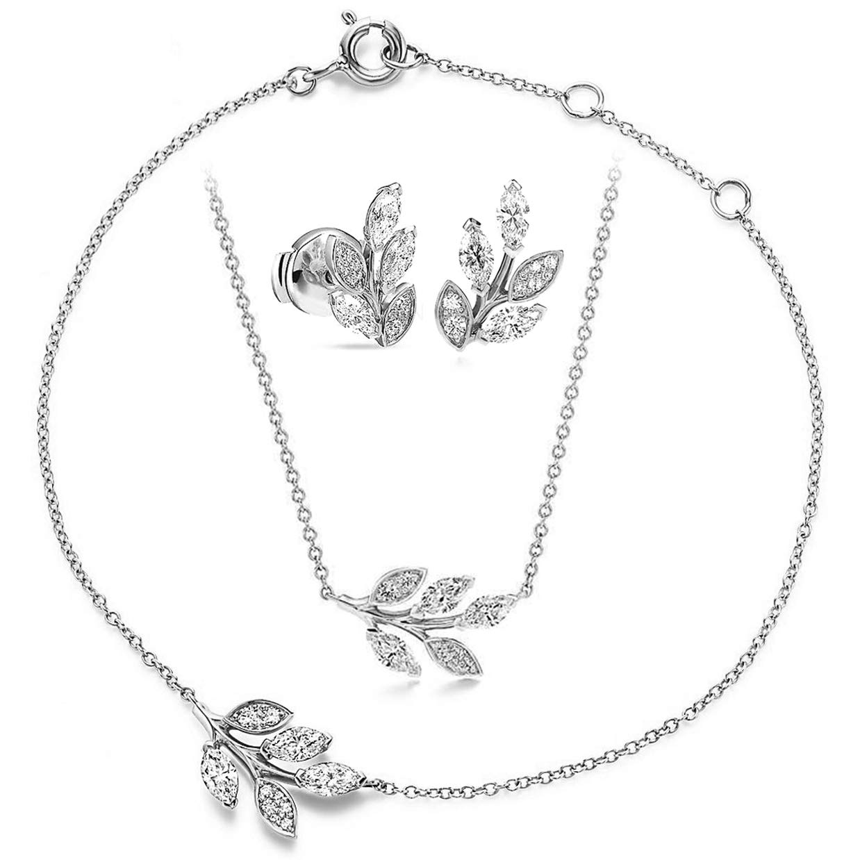 MINUTIAE Silver Plated Jewellery Set Combo Dainty Necklace Set With Chain Bracelet And Earring With Austrian Crystal Stylish Latest Fancy Fashion For Women and Girls(Pack of Three) (B08ZXDTTQH) Amazon Price History, Amazon Price Tracker