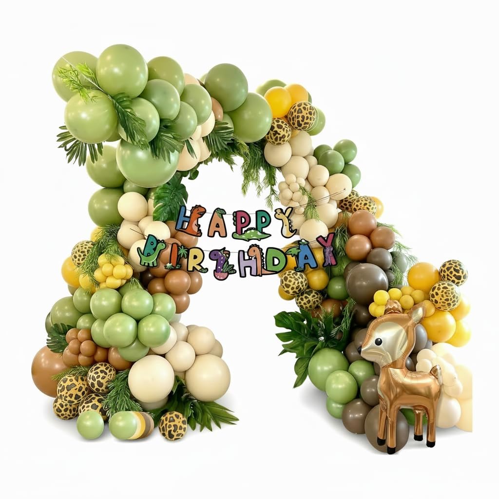 70 Piece Animal Balloon Decorations Set with Adorable Deer Balloons & Happy Birthday English Letter Backdrop Ornaments,Perfect for Birthday Parties and Nature-Themed Celebrations(Giraffe Animal Theme) — image 1