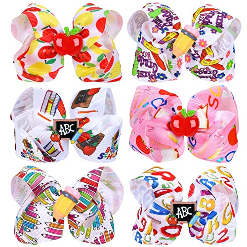 Image of Whaline Hair Clip - 6Pcs Back to School Bow Hair Clips in Multi Color, Grosgrain Material, for Girls, Children, Teenagers, Hair Accessories