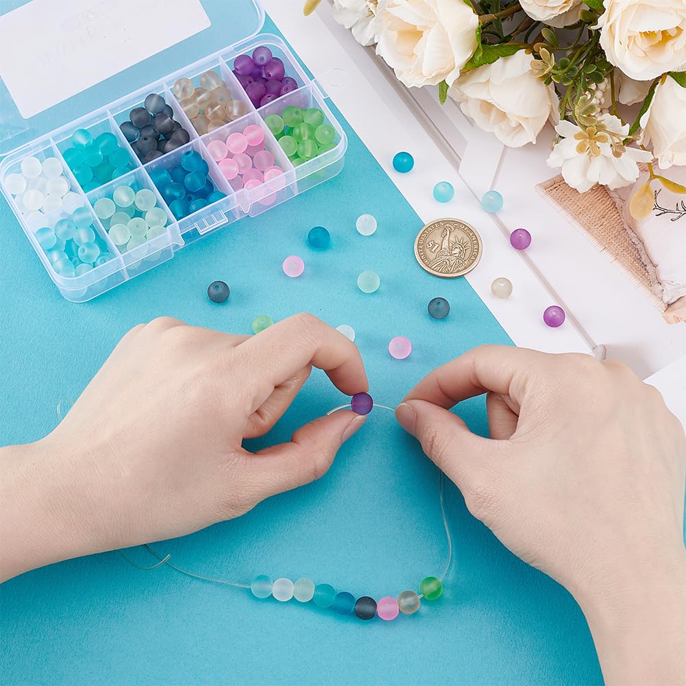 PH PandaHall 350 Stück Mattiere Glasperlen 8mm - 10 Farben Blau/Grün Für Schmuckherstellung