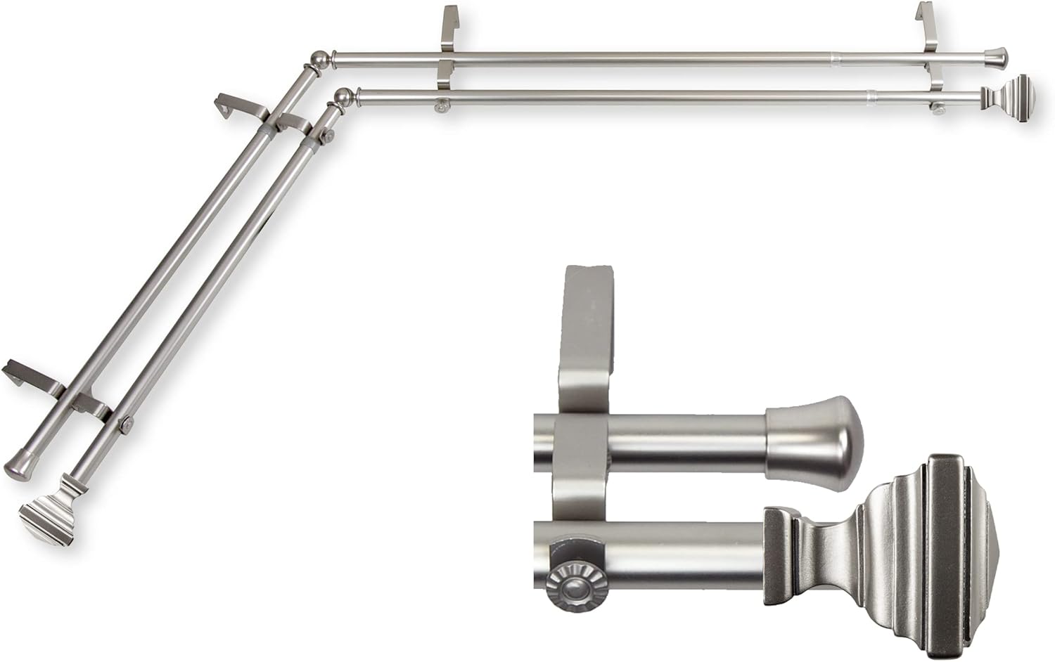 Elijah 13/16" Corner Window Double Curtain Rod 28-48 inch - Antique Brass