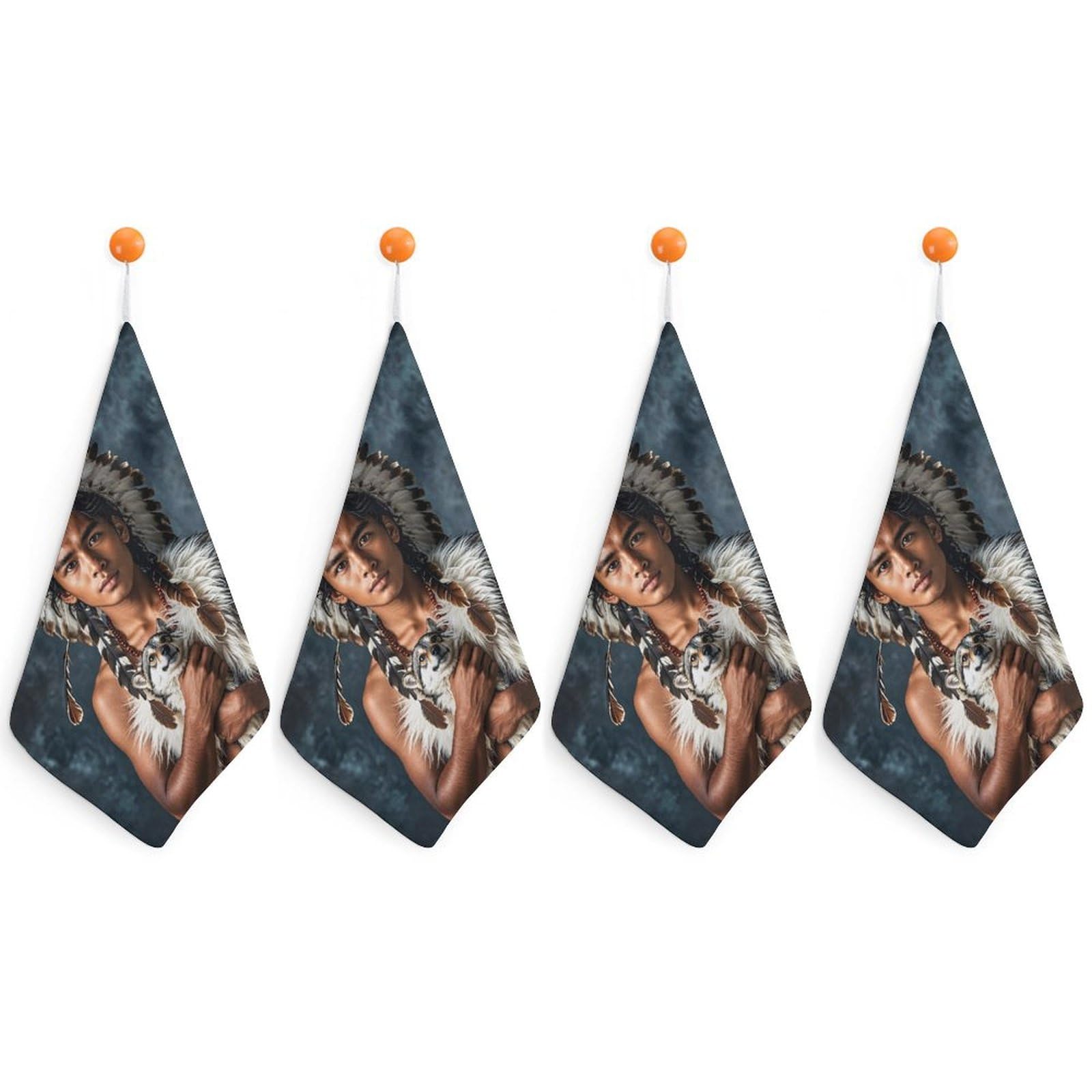 QMNLKH Indigenous People and Wolves Hand Towels for Kitchen, Quick Dry Hanging Hand Towels with Loops, Absorbent Hand Towel for Bathroom, Square Soft Microfiber Towels for Gym, 11.8inch 4PCS