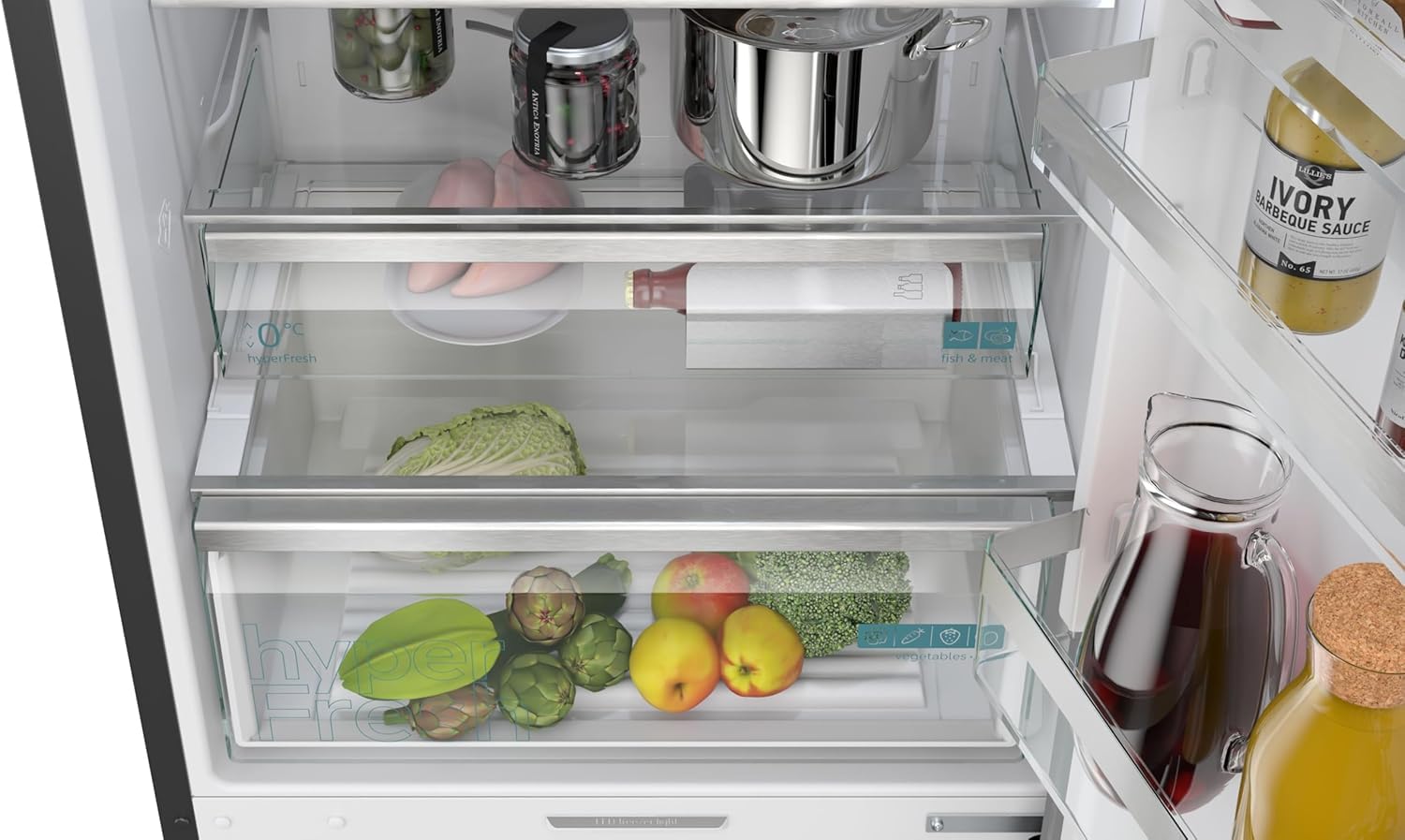 Siemens KG49N4XAF, iQ500, Freistehende Kühl-Gefrier-Kombination, Gefrierbereich unten, 440 l, Total noFrost, hyperFresh, extrem leise, LED Beleuchtung, 203 x 70 cm, Gebürsteter Stahl AntiFingerprint