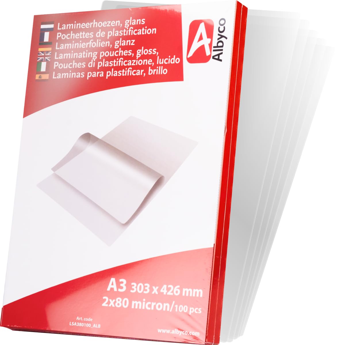 Albyco Foglio di Laminazione A3 Lucido 303x426 mm 160 Microns 100 Pezzi